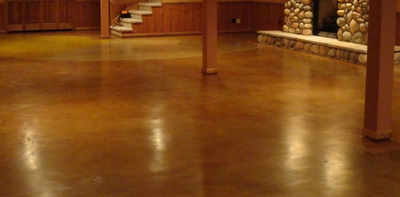 Man Cave in East Lansing, Michigan with decorative concrete floors. 