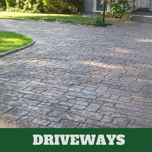 Driveway of a slate stamped concrete design finish in East Lansing, Michigan