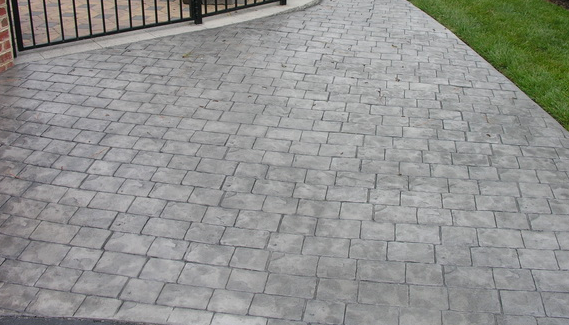 Cobblestone stamped concrete driveway in East Lansing, Michigan.